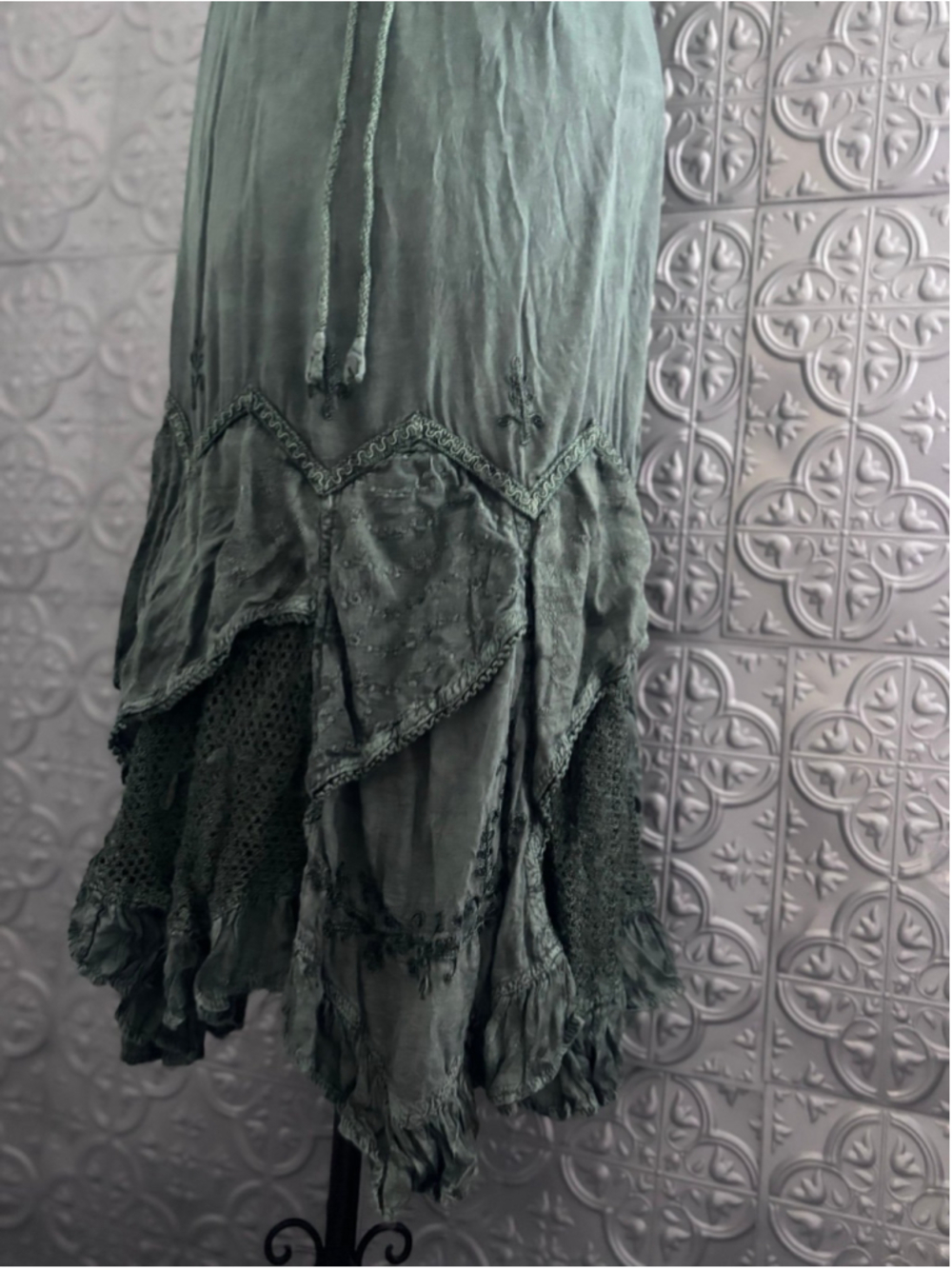 90s vintage Maxi Bohemian Smocked Dress Corset Peasant Embroidered Cottagecore - Picture 4 of 11